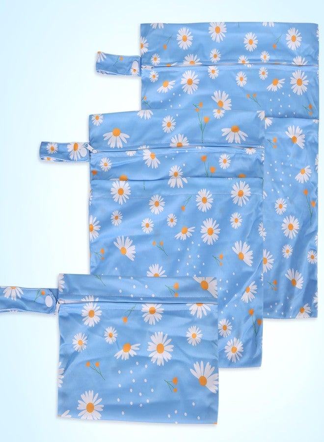 SANFERGE 3pcs Baby Cloth Diaper Wet Dry Bags, Waterproof Reusable Wet Bag with 2 Zipper Pockets & Handle, Washable Laundry Bags for Travel Beach Pool Daycare Yoga Gym Exercise Swimsuits, SML, Blue - Image 2
